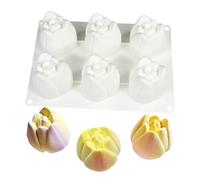 TOPBSFARNY Moule à gâteau 3D en forme de fleur de tulipe, moule en silicone en forme de bourgeon, moule à bougie parfumée DIY (6 cavités)