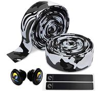 TOPCABIN® Ruban De Guidon De Vélo Ruban de Guidon pour vélo de Route série Camouflage Gel Confort Gel avec Anneaux réfléchissants 2 PCS (Blanc-Noir (PU-1 Paire))