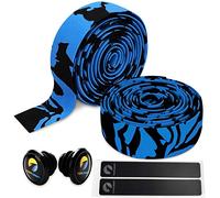 TOPCABIN® Ruban De Guidon De Vélo Ruban de Guidon pour vélo de Route série Camouflage Gel Confort Gel avec Anneaux réfléchissants 2 PCS (Bleu (1 Paire))