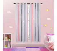 Topchances 2 pièces rideau chambre enfant rideau avec oeillets - H 160 x L 132 cm rideau étoile avec voile rideau chambre enfant fille rideau oeillet,Rose