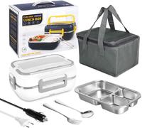 Topchances Boîte à lunch électrique, 60W 2 en 1 Récipient portable pour maintenir la nourriture au chaud, 220V 12V/24V Isolé Fourchette & Cuillère de transport pour adultes enfants travail maison bure