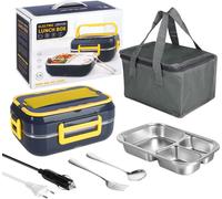 Topchances Boîte à lunch électrique, 60W 2 en 1 Récipient portable pour maintenir la nourriture au chaud, 220V 12V/24V Isolé Fourchette & Cuillère de transport pour adultes enfants travail maison bure