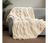 TOPCHANCES Couverture Plaid Polaire Velours Super Chaude,AB Double Couche Couverture en Peluche De Lapin Artificiel Et Duveteuse Canape Polaire Poil Douce Et Confortable(Beige,100x160cm)