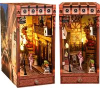 Topchances DIY Book Nook Kit, Kit maison de poupées miniature DIY avec meubles et lumière LED, puzzle 3D serre-livres en bois, modèles réduits en kit pour adultes enfants à construire,Style E