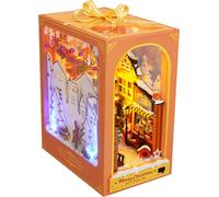 Topchances DIY Book Nook Kit, Kit maison de poupées miniature DIY avec meubles et lumière LED, puzzle 3D serre-livres en bois, modèles en kit pour adultes enfants à construire,Style D