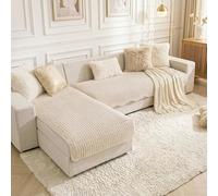 TOPCHANCES Housse De Canapé 2 Pièces en Velours Côtelé Forme De L,Couvre Canapé Universelle Antidérapante Protege Canape Convient Aux Animaux De Compagnie(Crème Blanc,S:90x160+90x180cm,2PCS)