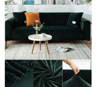 Topchances Housse de canapé stretch 1/2/3/4 places Housse de canapé en velours épais Housse de canapé élastique antidérapante Protection de meuble (vert, 3 places, 195-230cm)