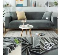 Topchances Housse de canapé stretch 1/2/3/4 places Housse de canapé en velours épais Housse de canapé élastique antidérapante Protection de meuble (gris clair, 3 places, 195-230cm)
