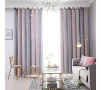Topchances Rideaux chambre enfants opaques garçon fille étoiles creuses rideaux occultants dégradé écharpe à œillets pour chambre, 134*210cm, Gris