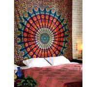 Topchances Tapisserie indienne Mandala Gris argent/Indienne Tapisserie bohème Tapis de yoga Couverture de pique-nique Draps de plage (rouge + vert, 150 x 205cm)