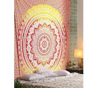 Topchances Tapisserie indienne Mandala Gris argenté/Tenture indienne bohème Tapis de yoga Couverture de pique-nique Draps de plage (rouge + jaune, 150 x 205cm)