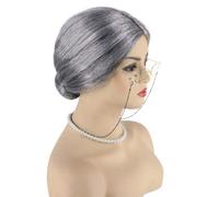 Topcosplay 3PCS Perruque Grand-Mère Perruque Chignon de Grand-Mère Femme Grise pour Cosplay Halloween (Grise)