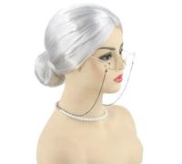 Topcosplay 3PCS Perruque Grand-Mère Perruque Chignon de Grand-Mère Femme Grise pour Cosplay Halloween (Blanc)