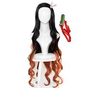 Topcosplay Anime Perruque Femme Cosplay Kamado Nezuko - Demon Slayer Brown - Noir Longue Perruque pour Halloween Carnaval