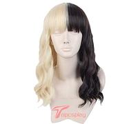 Topcosplay Bob Perruque Femme Moitié Noir et Blonde Perruque Courte Bouclée Cosplay Perruques