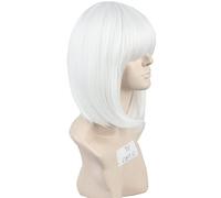 Topcosplay Bob Perruque pour Femmes Courte Noire Perruque Synthétique pour Cosplay, Fête, Halloween (Blanc)