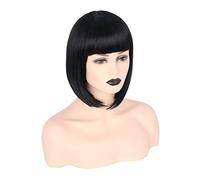 Topcosplay Bob Perruque pour Femmes Courte Noire Perruque Synthétique pour Cosplay, Fête, Halloween (Noire)