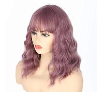 Topcosplay Bob Perruque Violet Cendré pour Femme Courte Bouclée Perruque avec Frange Naturelle