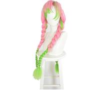 Topcosplay Cosplay Kanroji Mitsuri Perruque pour Demon Slayer Anime Perruque Rose Verte Longue pour Halloween Costume