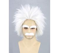 Topcosplay Einstein Perruque avec Moustache et Sourcils Blanc - Perruque Savant Fou Grand-père pour Carnaval Halloween