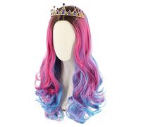 Topcosplay Perruque Audrey pour Femme, Cosplay Perruque Bleu Rose Longue Bouclé, Perruque Synthétique Pour Halloween Carnaval