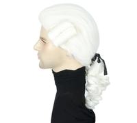 Topcosplay Perruque Baroque, Perruque Blanche/Blonde pour Homme Femme avec Ruban Noir et Bouclettes Halloween Cosplay Déguisements Noble