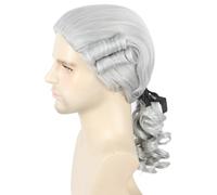 Topcosplay Perruque baroque pour homme avec tresse blonde juge, perruque rococo bouclée, marquis, pour carnaval, Halloween (gris)