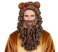 Topcosplay Perruque bou lion marron avec barbe, perruque cosplay Halloween avec bandeau nœud (marron)