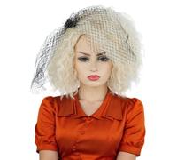 Topcosplay Perruque courte blonde bou pour femme avec coiffe noire, perruque courte pour costume d'Halloween (blond)