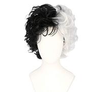 Topcosplay Perruque courte bou noire et blanche pour femme déguisement Halloween