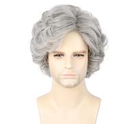Topcosplay Perruque courte et bou pour homme, marron clair, perruque naturelle pour Halloween, cosplay, carnaval, usage quotidien, grise