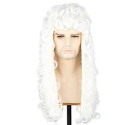Topcosplay Perruque de juge coloniale pour homme - Cheveux bouclés blancs - Pour Halloween, jeu de rôle - Perruques pour fête costumée