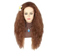 Topcosplay Perruque de princesse avec collier pour femme, perruque longue bou pour Halloween, cosplay, perruque (marron)