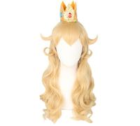 Topcosplay Perruque de princesse pêche avec couronne de pêche, perruque longue pour femme et fille, perruque blonde pour cosplay, Halloween (femme)