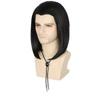 Topcosplay Perruque et cravate pour homme - Noir - Longue perruque droite - Pour cosplay, Halloween, carnaval