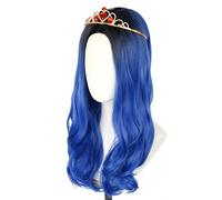 TOPCOSPLAY Perruque Evie pour Femme, Cosplay Perruque Bleu Longues Perruques bouclées pour Halloween Déguisement