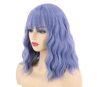 Topcosplay Perruque femme demi-blonde et noire perruque longue bouclée Cosplay perruques (bleu-violet)