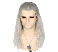 Topcosplay Perruque Gris pour Hommes Geralt Of Rivia Inspiré par The Witcher - Longue Bouclée pour Halloween Déguisement (Gris)