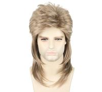 Topcosplay Perruque Homme des années 80 des années 70, Perruque nuque longue, Proll mulet Perruque Punk Blonde pour Carnaval Halloween (Brun Clair)