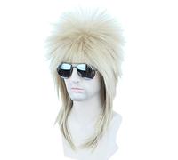 Topcosplay Perruque Homme des années 80 des années 70, Perruque nuque longue, Proll mulet Perruque Punk Blonde pour Carnaval Halloween