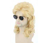 Topcosplay Perruque Homme des années 80 des années 70, Perruque nuque longue, Proll mulet Perruque Punk Blonde pour Carnaval Halloween (Blond Bouclé)