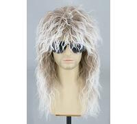 Topcosplay Perruque Homme des années 80 des années 70, Perruque nuque longue, Proll mulet Perruque Punk Blonde pour Carnaval Halloween (Marron Mélangé Blanc)
