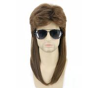 Topcosplay Perruque Homme des années 80, Perruque nuque longue, Proll mulet Perruque Punk Popstar Brune pour Carnaval Halloween