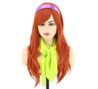 Topcosplay Perruque longue ondulée orange avec bandeau, écharpe, perruque pour Halloween, cosplay