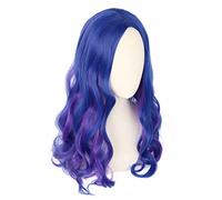 Topcosplay Perruque Mal pour Fille, Longue Bouclée Perruque Bleu Violet pour Cosplay Halloween Déguisement