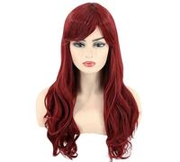 Topcosplay Perruque Rousse Femme Perruque Longue Bouclée Ondulée et Bonnet Perruque pour Halloween Cosplay (Vin rouge)