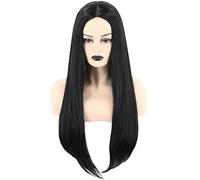 Topcosplay Perruque Sorcière 70cm/ 28 Pouce Longue Droite Perruque Cosplay Morticia Addams Perruque (Noir)