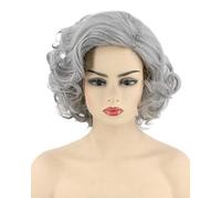 Topcosplay Perruque synthétique courte bouclée pour femme, grise, pour Halloween, carnaval, cosplay avec frange