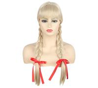 Topcosplay Perruque tressée blonde pour femme avec tresses, avec nœuds, pour carnaval, cosplay, carnaval (blond avec frange)