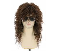 Topcosplay Perruques pour homme des années 80 - Cheveux bouclés noirs - Pour Halloween, costume punk rocker, longue (marron)